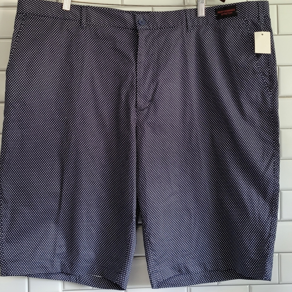 LINEA UOMO Performance Stretch Men’s Shorts Side Pockets Color Blue White Polka